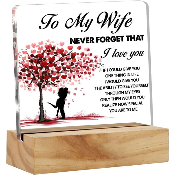 Romantic Valentines Day Gifts for Wife Acrylic Desk Sign Decoration Plaque to My Wife Desk Sign Keepsake Home Bedroom Desk Decor 4x4 Inch