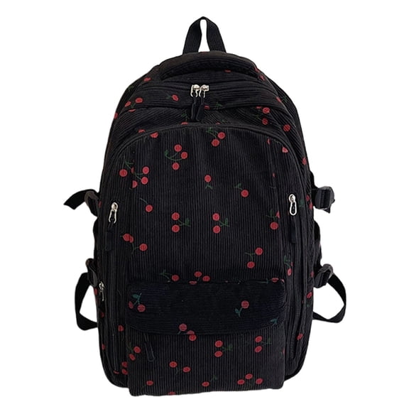 Otqutp Women Large Corduroy Bookbag Cute Cherry Print Laptop Bag Lightweight Work Travel Backpack