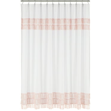 Boho Fringe White and Pink Single Shower Curtain by Sweet Jojo Designs