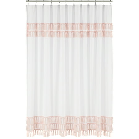 Boho Fringe White and Pink Single Shower Curtain by Sweet Jojo Designs
