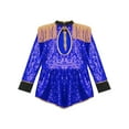 thumbnail image 6 of renvena Kids Girls Circus Jumpsuit Drummer Major Uniform Long Sleeve Fringe Epaulet Sequins Bodysuit Royal Blue 8, 6 of 7
