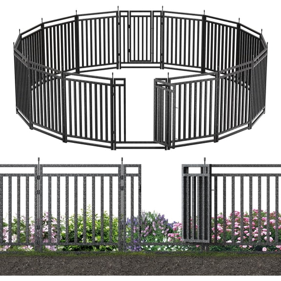 Outdoor Garden Fence-Durable, Secure Yard Barrier 40in (H) x 36ft (L), 14 Panels   2 Gates, Weather-Resistant Fencing Ideal for Pets, Privacy & Decoration, Black Silver