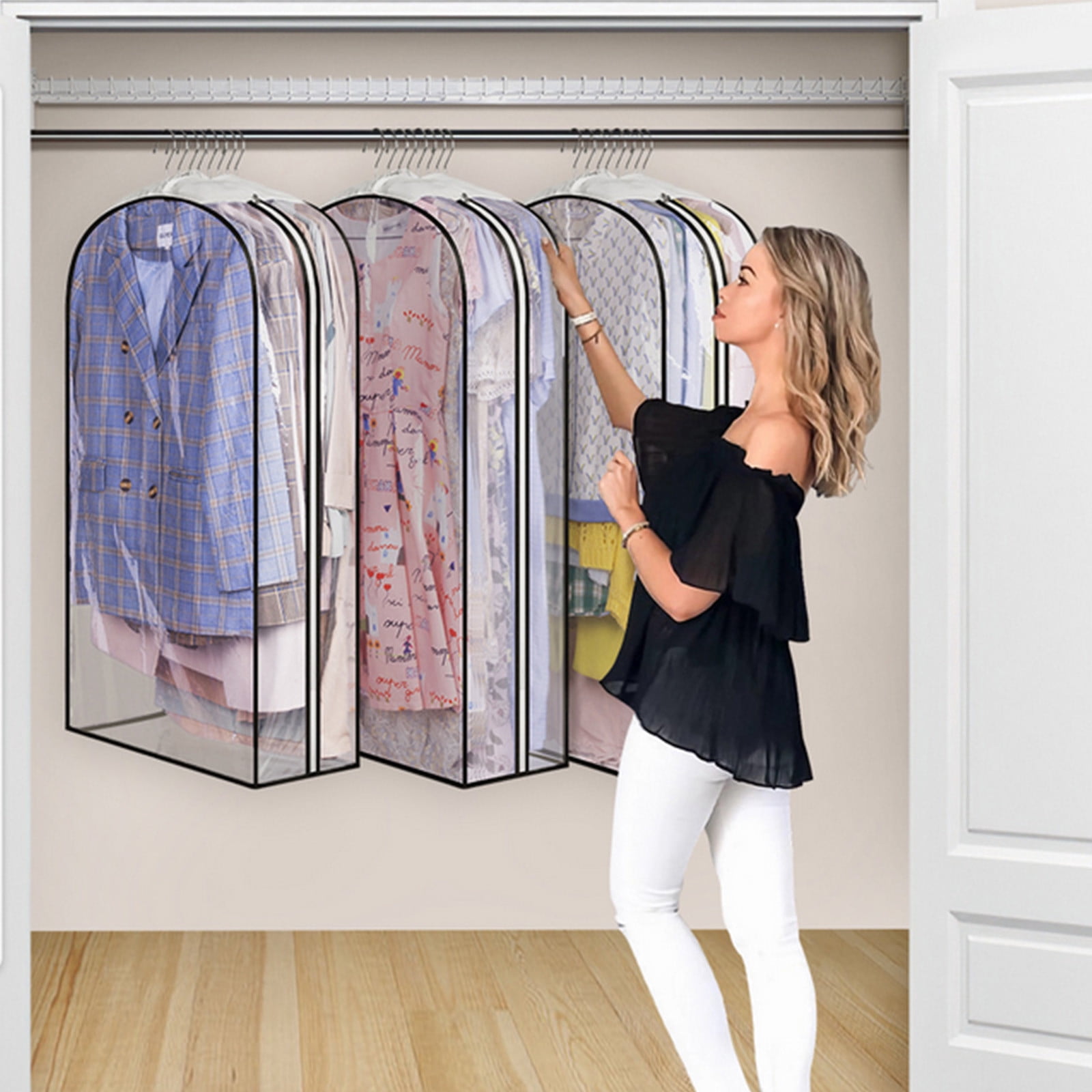 Xhegex Clear Gusseted Garment Bags for Closet Organization, Store Gowns, Suits, Dresses, Coats, and Uniforms, Keep Your Clothes Neat and Protected