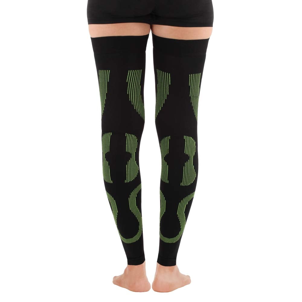 Opaque Unisex Footless Compression Thigh High 20-30mmHg - Black/Green, Large