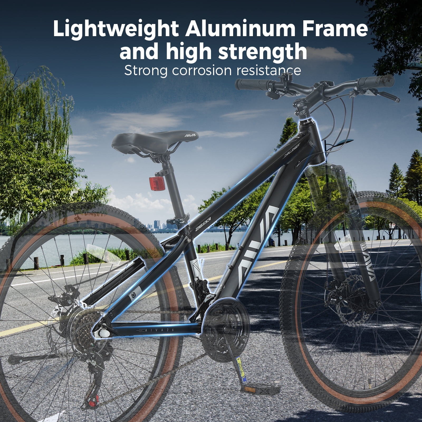 26" Wheel Mountain Bike, 21 Speed with Dual Disc Brake Mountain Bicycle, Aluminum Frame Fits Teens Womens Mens MTB Cycling Bikes