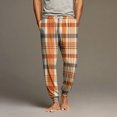 thumbnail image 2 of Wutalume Men's Drawstring Pocket Cuffed Casual Pants with Checkered Print, Comfortable Home Sleep Pants for Everyday Wear and Relaxation,Orange XL, 2 of 7
