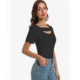 thumbnail image 3 of 3-pack Army Green Women's Fashion Clothes One Piece Cutout Tops Short Sleeve Knit Slim Fitted Shirts Tee Tshirts, 3 of 6