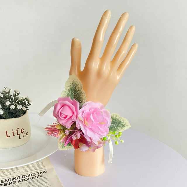 Flor de muñeca de rosa 3D - Accesorio para dama de honor de boda, simulación realista de seda floral, goma elástica ajustable para ceremonias y eventos especiales