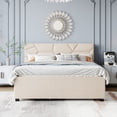 thumbnail image 2 of Bellemave Queen Size Bed with Trundle and 2 Storage Drawers, Upholstered Platform Beds with Brick Pattern Headboard, Linen Fabric, No Box Spring Needed（Beige), 2 of 8