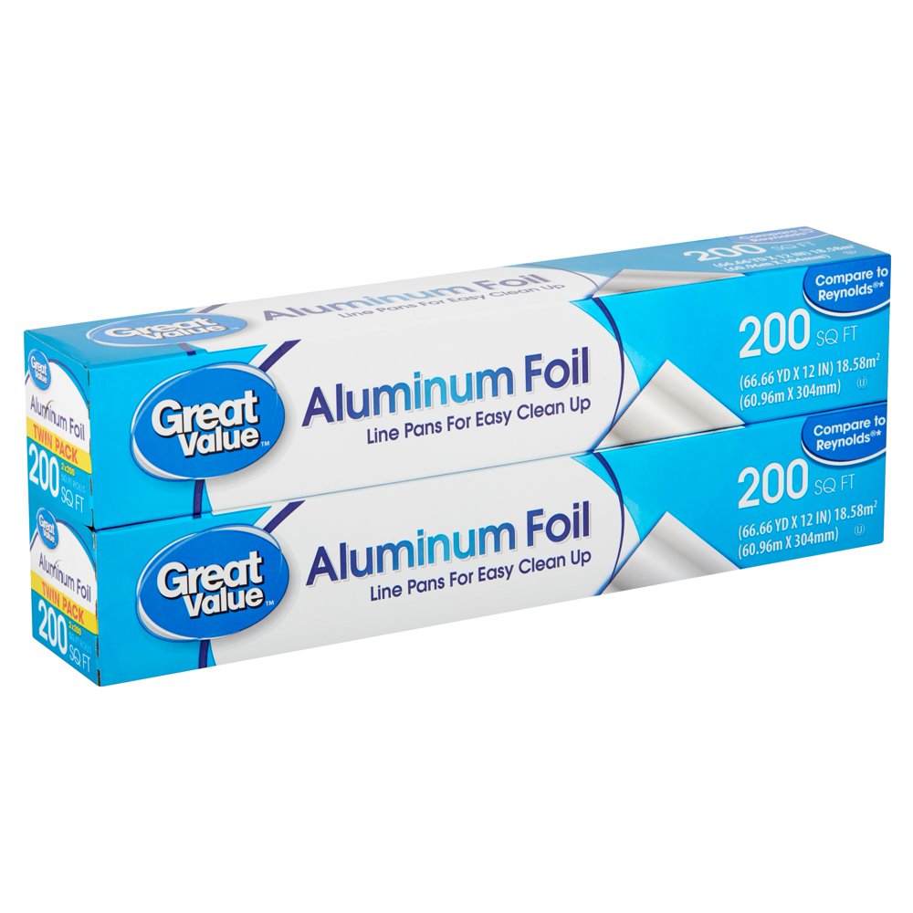 Great Value 200 sq ft Aluminum Foil Twin Pack, 2 count