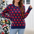 thumbnail image 5 of Smupbvky Cute Sweater Women Fruit Print Knit Tops Long Sleeve Casual Fall Crew Neck Pullover with Ribbed Trim (XL, Navy), 5 of 8