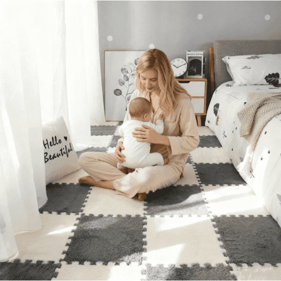 20Piece Carpet Squares Puzzle Mat 11.8" x 11.8" Plush Interlocking Carpet Tiles, Foam Floor Tiles for Baby Play Mat - Kids Soft Play Mats Anti Slip Jigsaw Flooring Playmat Playroom Rug