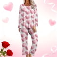 thumbnail image 2 of Fewfanhot Valentines Day Pajamas Women 2 Piece Valentines Day Heart Print Pajama Set Long Sleeve Button-up Tops and Pants Sleepwear Outfit, 2 of 7