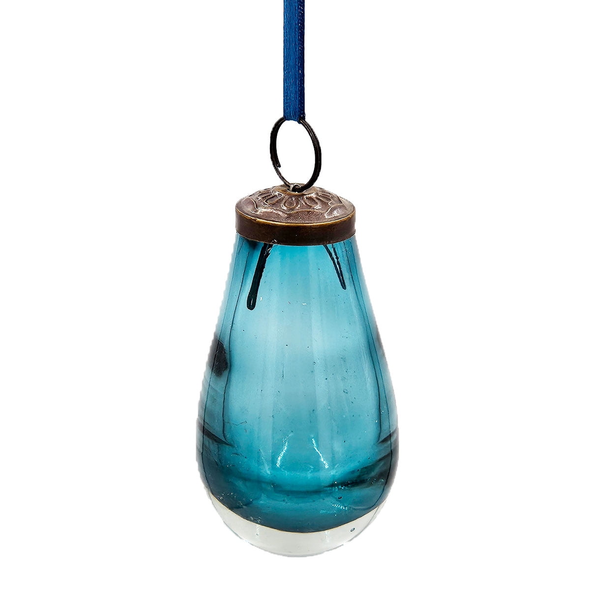 Blue Glass Teardrop Christmas Ornament Set with Brass Cap Modern Art Festive Decor Tree Garland Wedding Backdrop