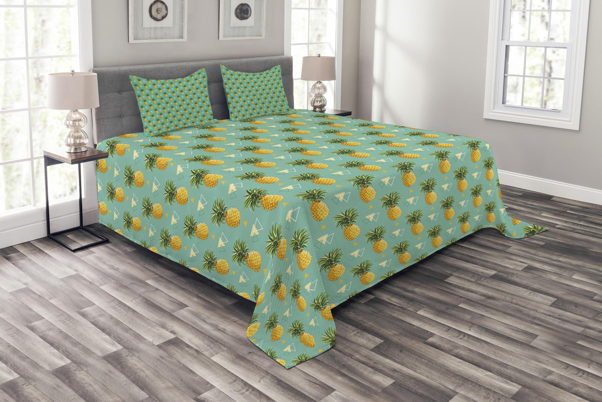 Pineapple Bedspread Set, Geometric Hipster Design Tropical Climate