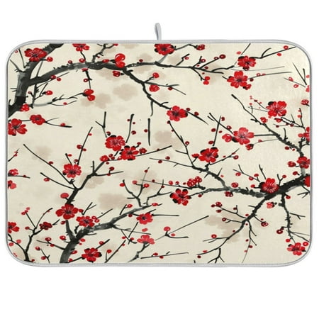 

Kitchen Drying Mat 18x24In Drying Dish Mat Dish Drying Mats Kitchen Countertop Multi-Function Drain Drying Mat Kitchen Table Ink Plum Blossom