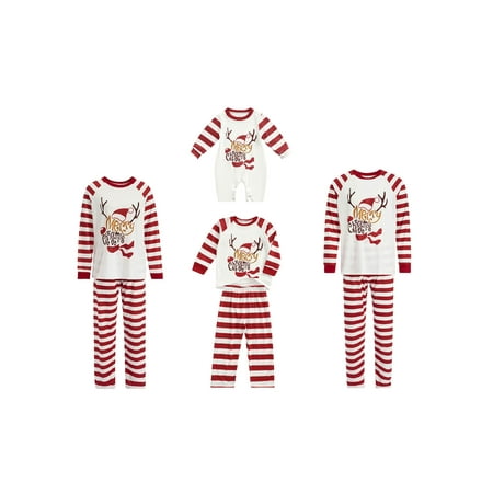 

Calsunbaby Family Matching Nightwear Set Elk Print Long Sleeve Tops Plaid Pajamas pjs for Christmas Kids Adults Family Pjs Matching