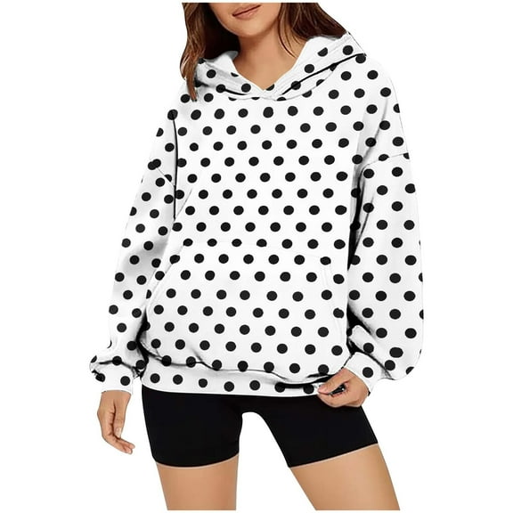 Craaazy Hoodies for Women Long Sleeve Loose Sweatshirts Striped Polka Dot Print Pocket Pullover Tops Gifts