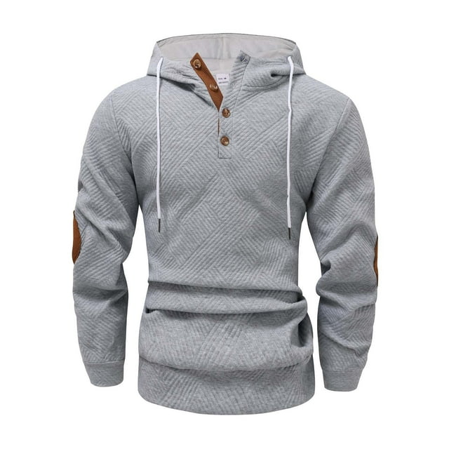 Styesk Mens Shirts Men Solid-Color Casual Loose Fashionable Button Drawstring Long Sleeve Hooded Blouse