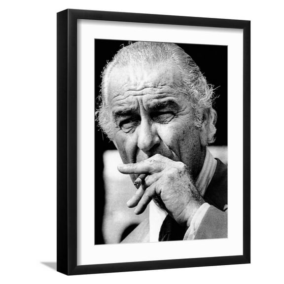 Art.com Former President Lyndon Johnson Resumed Smoking after He Left the Presidency Photo, Black Frame Wall Art, 17" x 21"