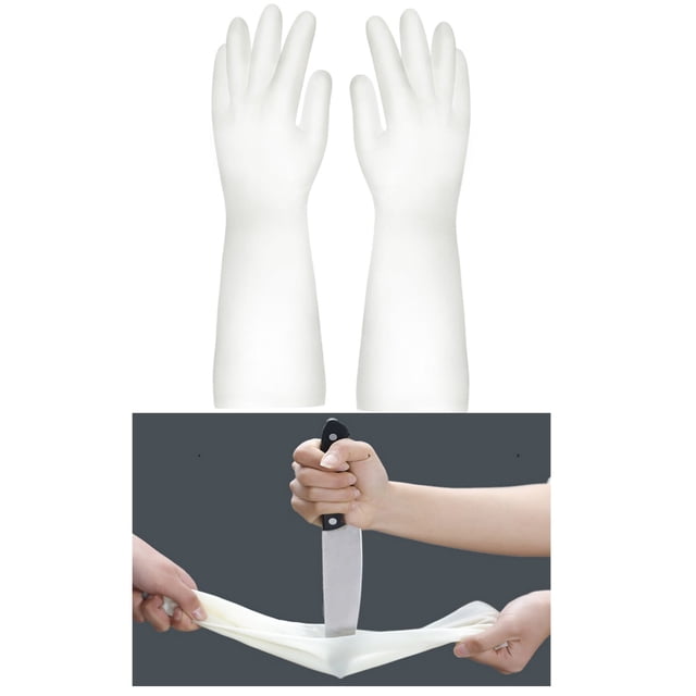 Guantes de limpieza, guantes para lavavajillas, guantes de cocina de goma reutilizables, resistentes, para baño, blancos, 1 par, talla S