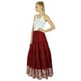 thumbnail image 3 of Bimba Womens Long Flaired Cotton Skirt Maroon Maxi Bottoms Elastic Waist, 3 of 5