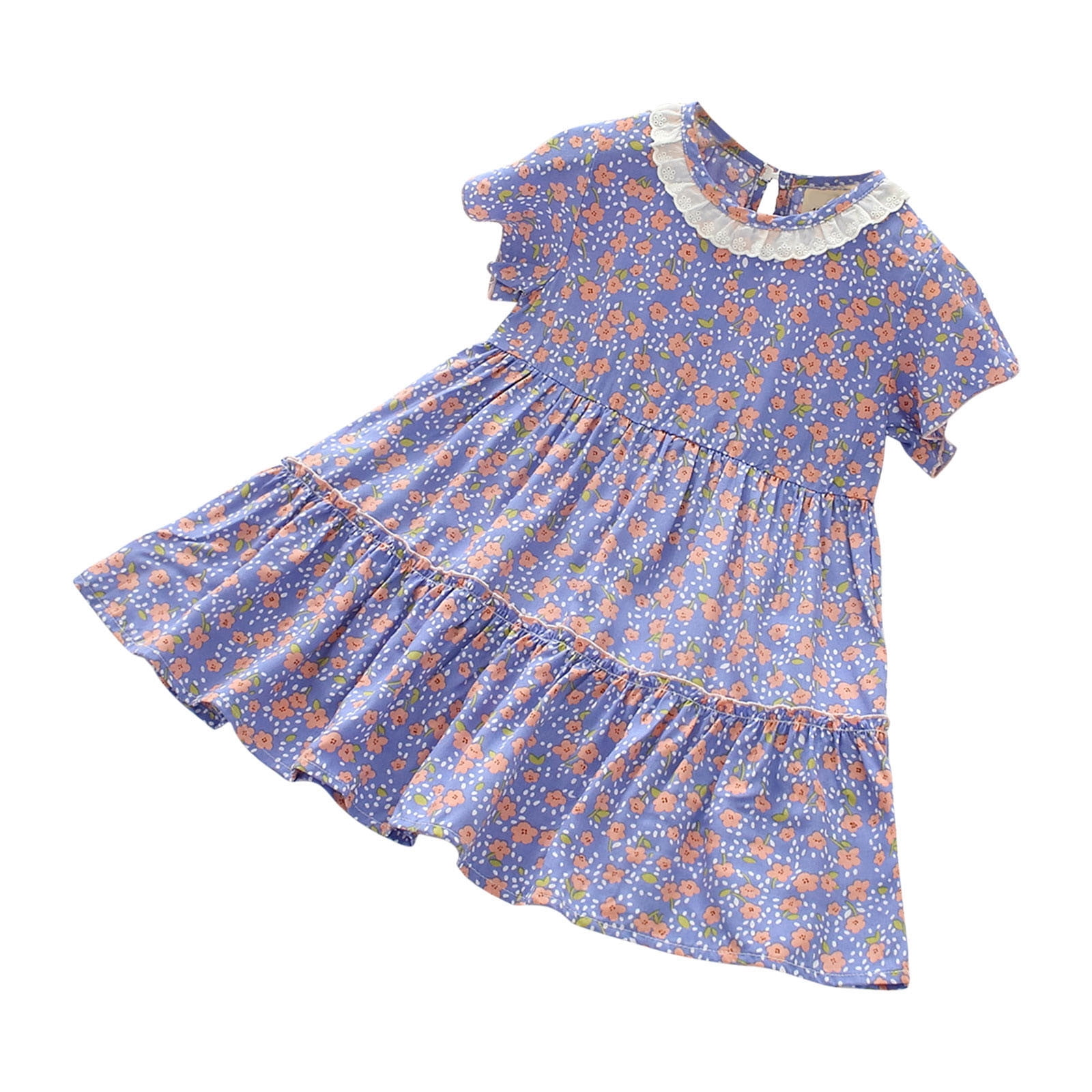 ZCFZJW Casual Girls Princess Dresses Cute Floral Printed Summer