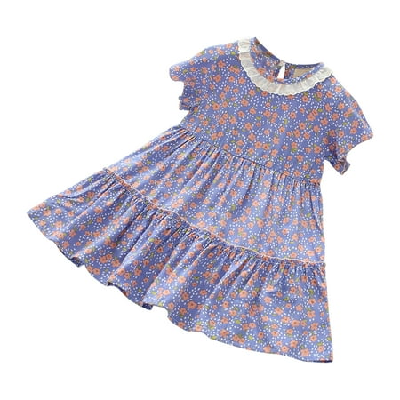 

Efsteb Fashion Girls Dresses Kids Toddler Baby Girl Clothes Cute Causal Short Sleeve Dresses Flower Print Summer Dress Crewneck Sundress Purple （9-10 Years）