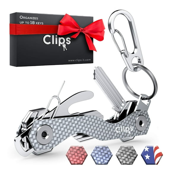 Smart Compact Key Organizer Keychain - Made of Carbon Fiber & Stainless Steel- Pocket key Chain Organizer Up to 28 Keys- Lightweight, Strong Includes Bottle Opener, Carabiner & More