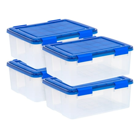 IRIS 30 Qt. Plastic Storage Bins with Sealed Lids, Clear Gasket Box, Airtight Containers 4Pk