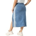 thumbnail image 4 of DARING DIVA Women's Plus Side Slit Button with Pocket Jean Denim Skirts 2X Light Blue, 4 of 6
