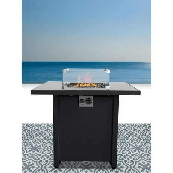 CoSoTower 30" Powder-Coated Metal Fire Pit with Smoked Glass Lid
