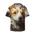 thumbnail image 2 of Lsque Vintage Colorful Flower Puppy print Men's Cuban Collar Short Sleeve Shirt Summer Beachwear Casual Button Down Fashionable Vacation Leisure Shirt-Medium, 2 of 7