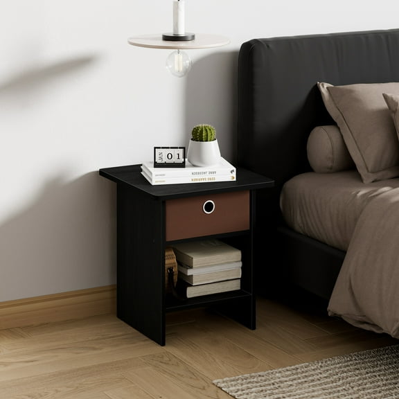 HOMLUX 15.5" x 15.5" x 17.8" Wood Nightstand Modern Bedside Table with Drawer & Shelf, Black & Brown