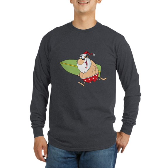 CafePress - Surfing Santa Long Sleeve Dark T Shirt - Long Sleeve Dark T-Shirt