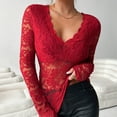 thumbnail image 2 of Ltctricy Women's Lace Mesh Tops Long Sleeve V Neck See Through Floral Embroidery Slim T Shirts Going out Blouses Party Club Outfits, 2 of 7