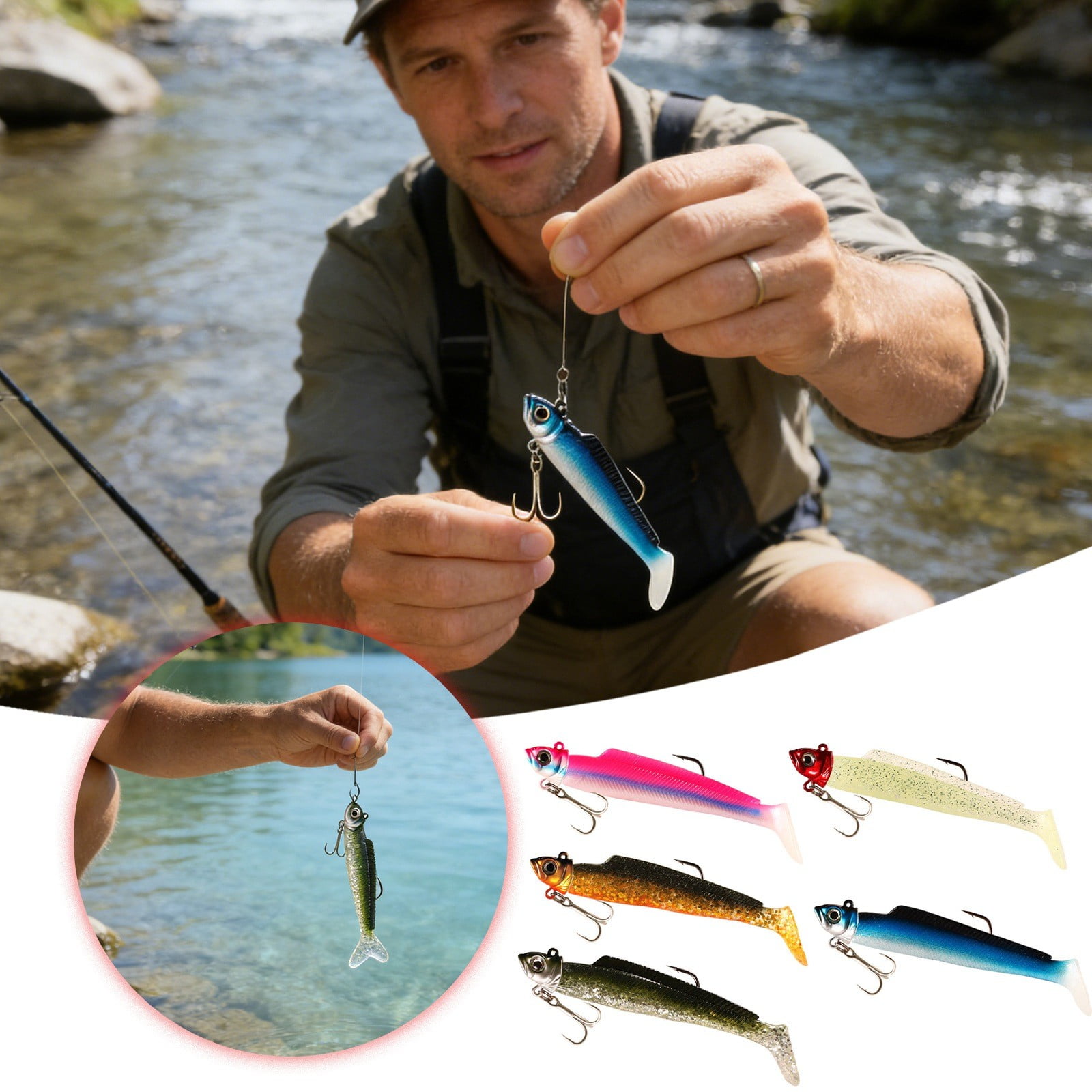 3 Pcs Softbait Night Light T Tail Soft Fishing Lures 21g Headed Long Range Casting Imitation Swimbait for Grouper and Mackerel Ideal for Offshore Boat Fishing Deep Sea Pier Casting 3.74