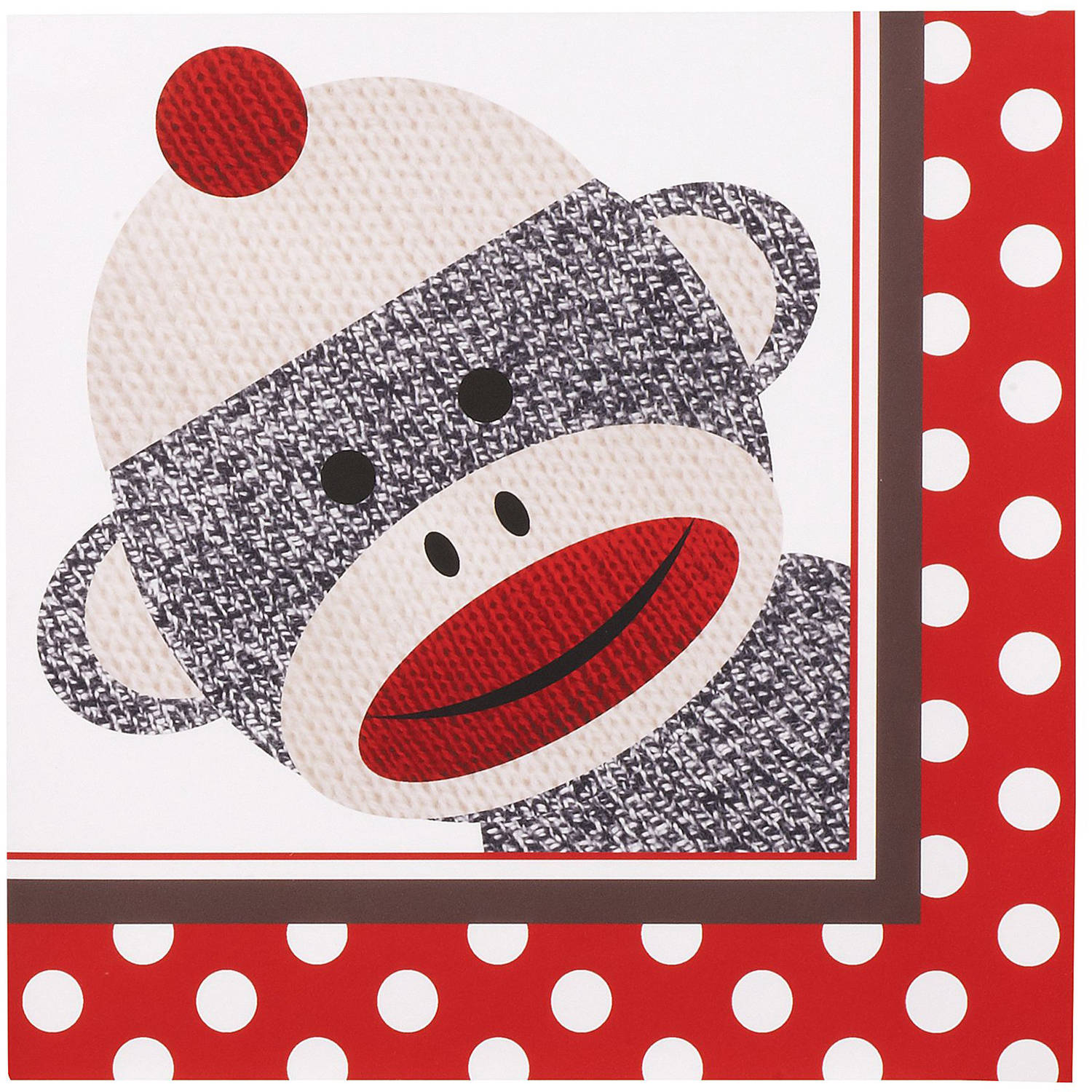 Sock Monkey Red Lunch Napkins, 20pk