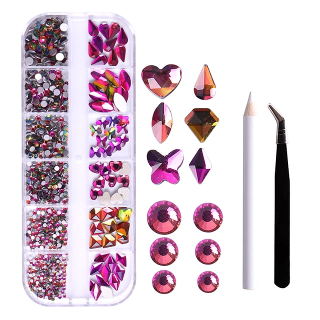 Juego de herramientas de manicura de diamantes planos de 12 cuadrículas Diamantes en forma especi MABOTO Diamantes de uñas