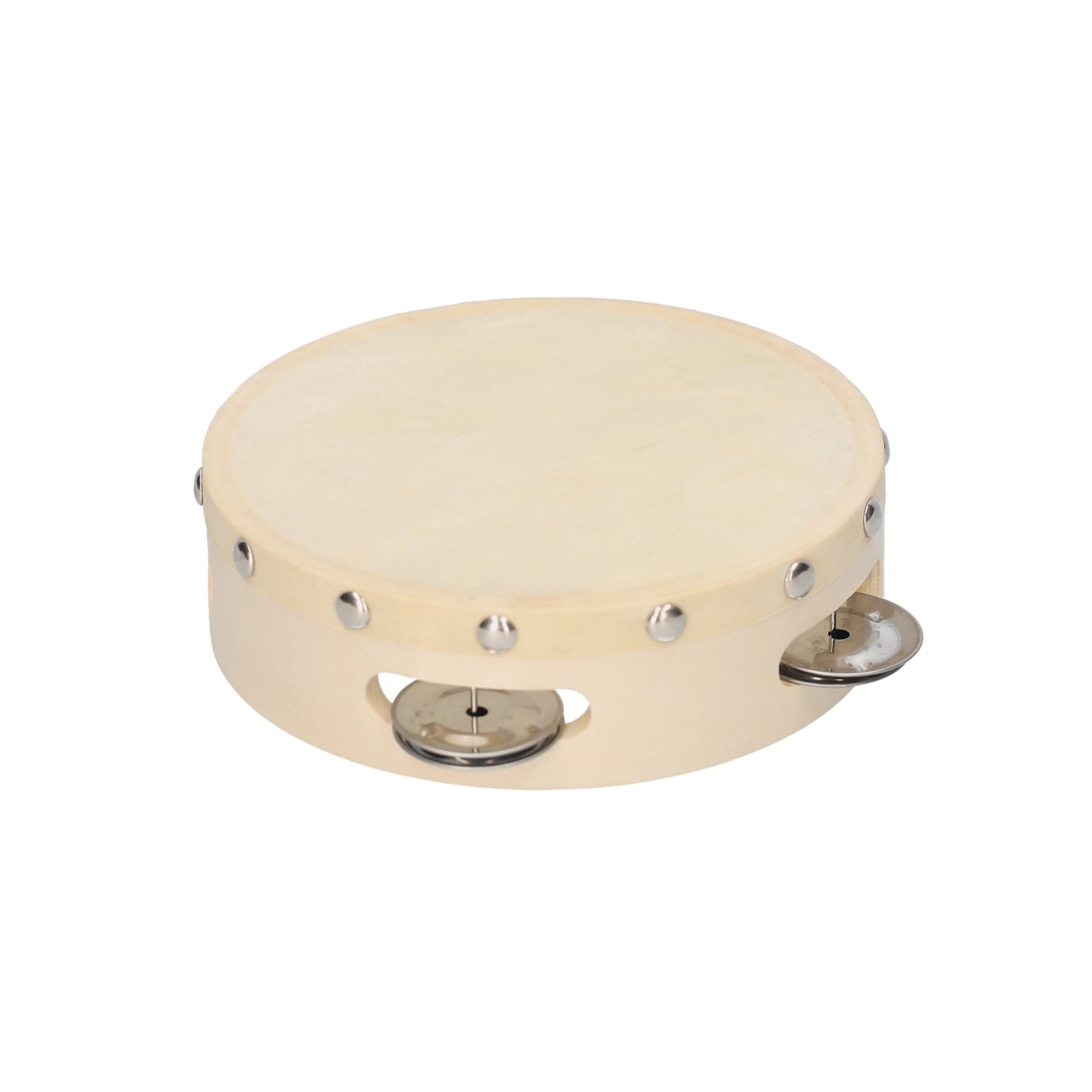 Walmeck 6 Inch Hand Tambourine with Metal Single Row Jingles Sheepskin