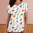 thumbnail image 4 of Easter Scrub Tops for Women Watercolor Colorful Rabbits Graphic V Neck Short Sleeve Professional Healthcare Uniform with Pockets Festive Nurse Clothes, 4 of 6