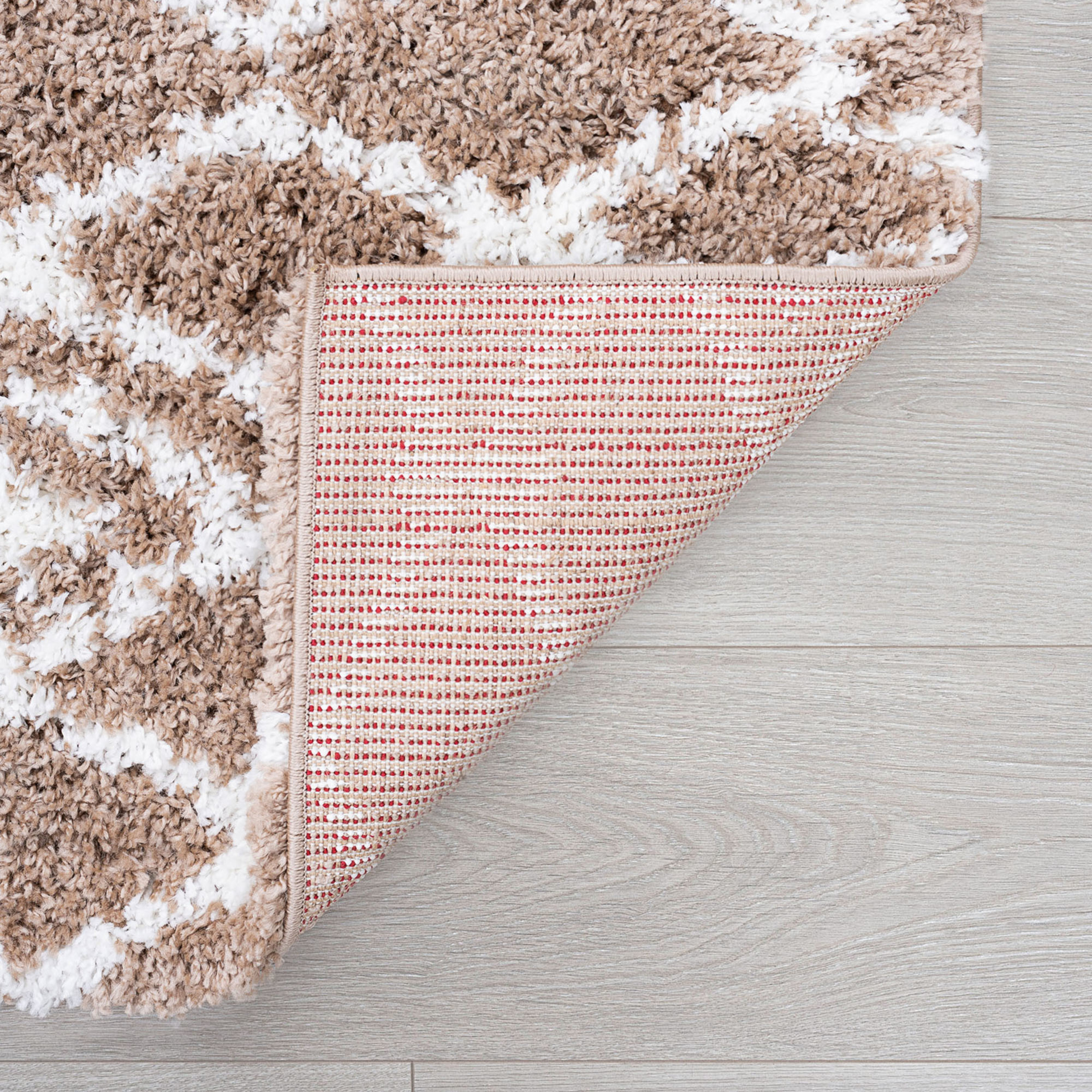 Jersey Shag Contemporary Geometric Tan and White Polypropylene Indoor Area Rug, 3'x5' Rectangle