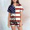 thumbnail image 2 of Sopiago 4th Of July Kids Girls Pajama Set Silky PJS Button-Down Sleepwear Nightwear Loungewear Clothes Set Gifts for Toddler Kids Brick Red,8-9 Years, 2 of 5