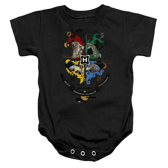 Harry Potter Hogwarts Magicial Mischief Level Up Crest Unisex Infant Snap Suit for Baby (24 Months) Black