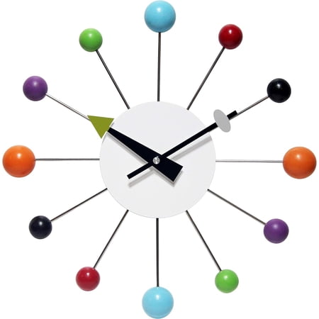 Orb Spoke Midcentury Modern 15 inch Retro Starburst Ball Wall Clock Quiet Quartz Movement Mid Century Decorative, Multi, Multicolor