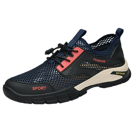WNVMWI Mens Shoes Blue Sneakers Formal Shoes for Men Summer Mesh Shoes Breathable Casual Shoes Hollow Sandals Sports Shoes Non Slip Work Shoes Fashion Sneakers Walking Shoes Size 44
