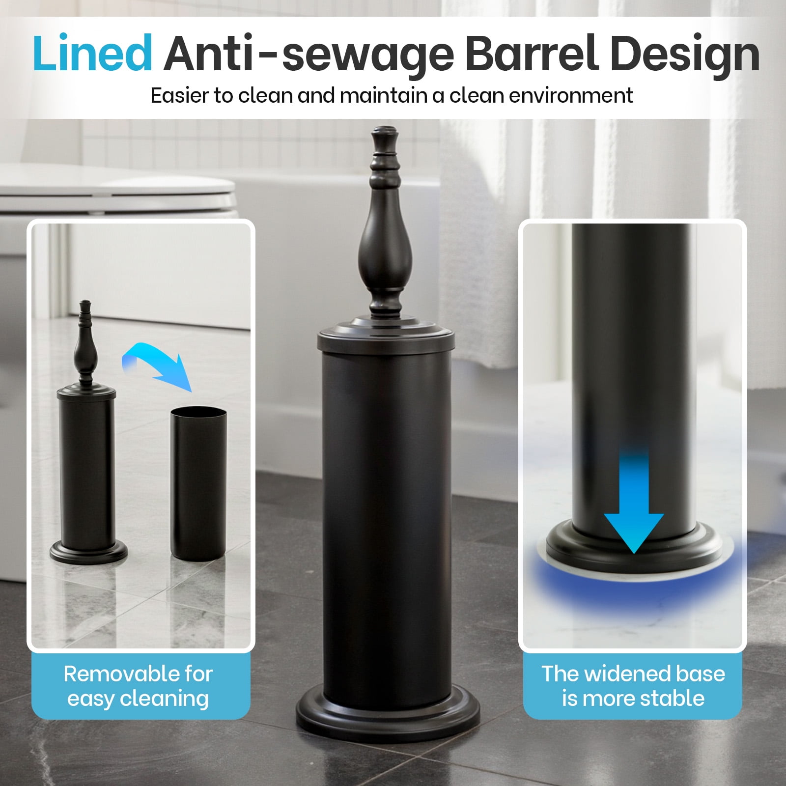 Matt Black Toilet Brush and Holder Set, Toilet Bowl Brush with Heavy Duty Wide Base,Deep Cleaning Modern Bathroom Cleaner Brush -Space Saving