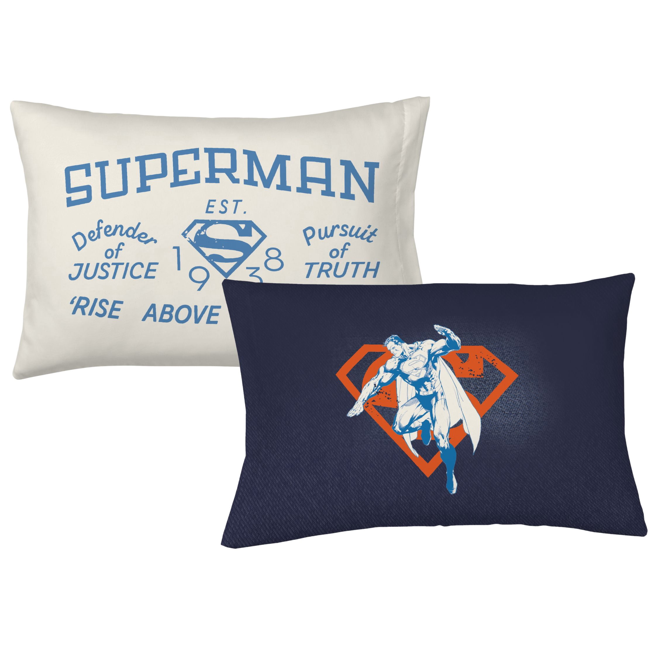 Superman Kids 4 Piece Reversible Comforter Set, Blue Gray, Twin Bed in a Bag