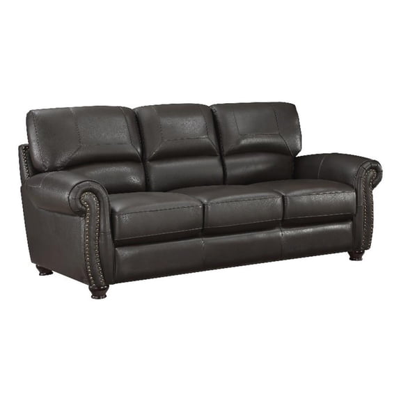 Lexicon Foxborough 21.5" Traditional Plywood and Leather Sofa in Dark Brown
