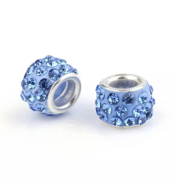 EOEMY 10Pcs Polymer Clay Rhinestone European Large Hole Beads Rondelle Loose 10~12mm-Light Sapphire